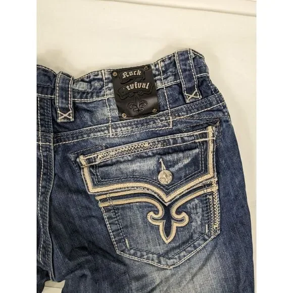 Buckle Rock Revival Troy Relaxed Straight Jeans Mens Size 34 Blue‎ Denim Western